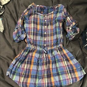 Ralph Lauren Blue and Orange Casual A-Line Dress with 3/4 Puff Sleeves